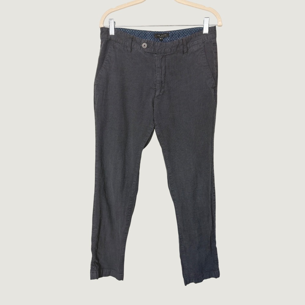 Ted Baker London Mens Chinos Pants 32R Dark Grey Textured Slim Straight Slacks